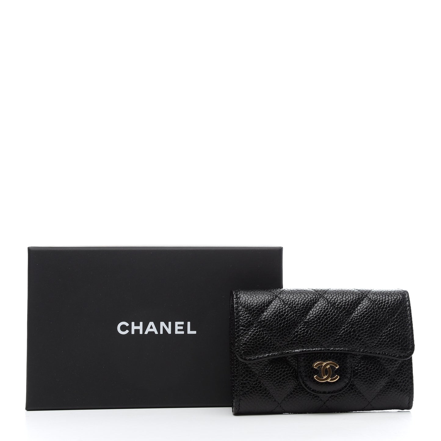 Caviar Quilted Flap Card Holder Wallet Black