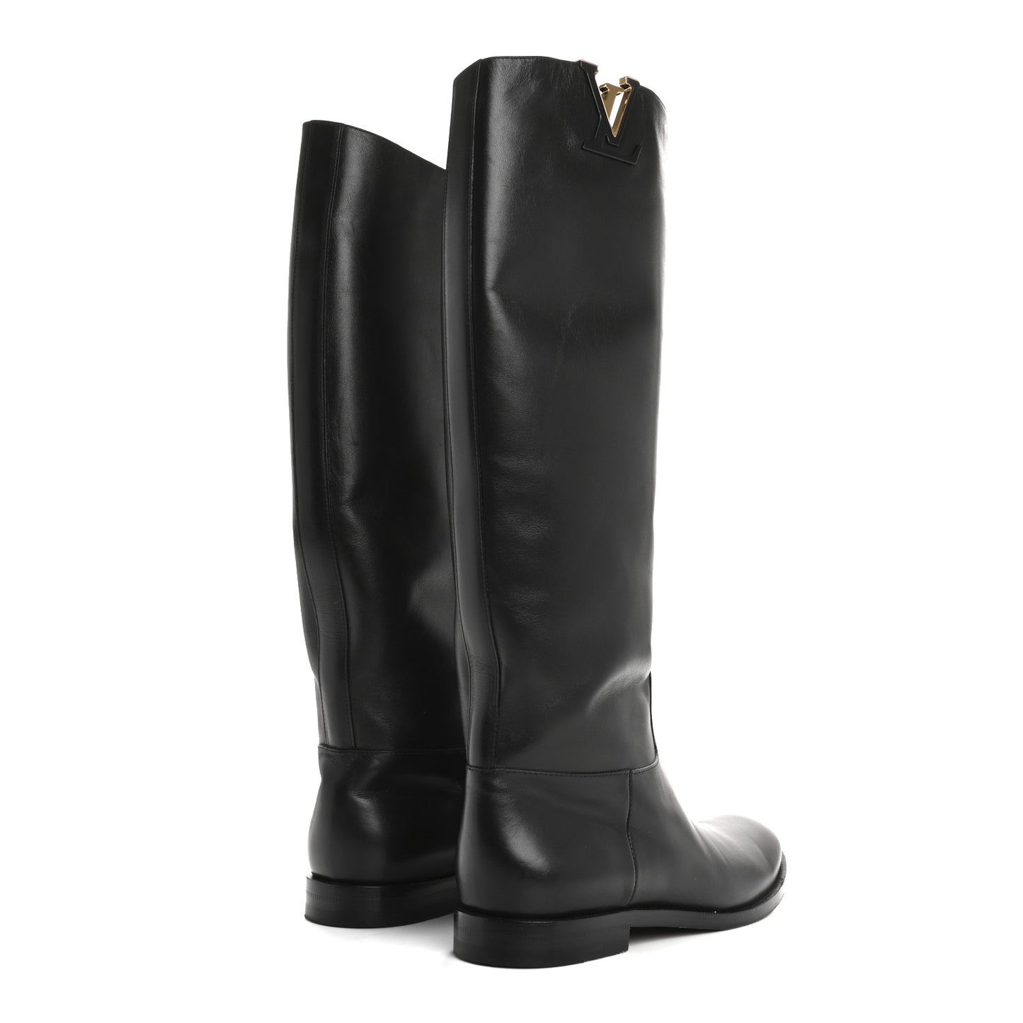 Calfskin Heritage Flat High Boots 37.5 Black