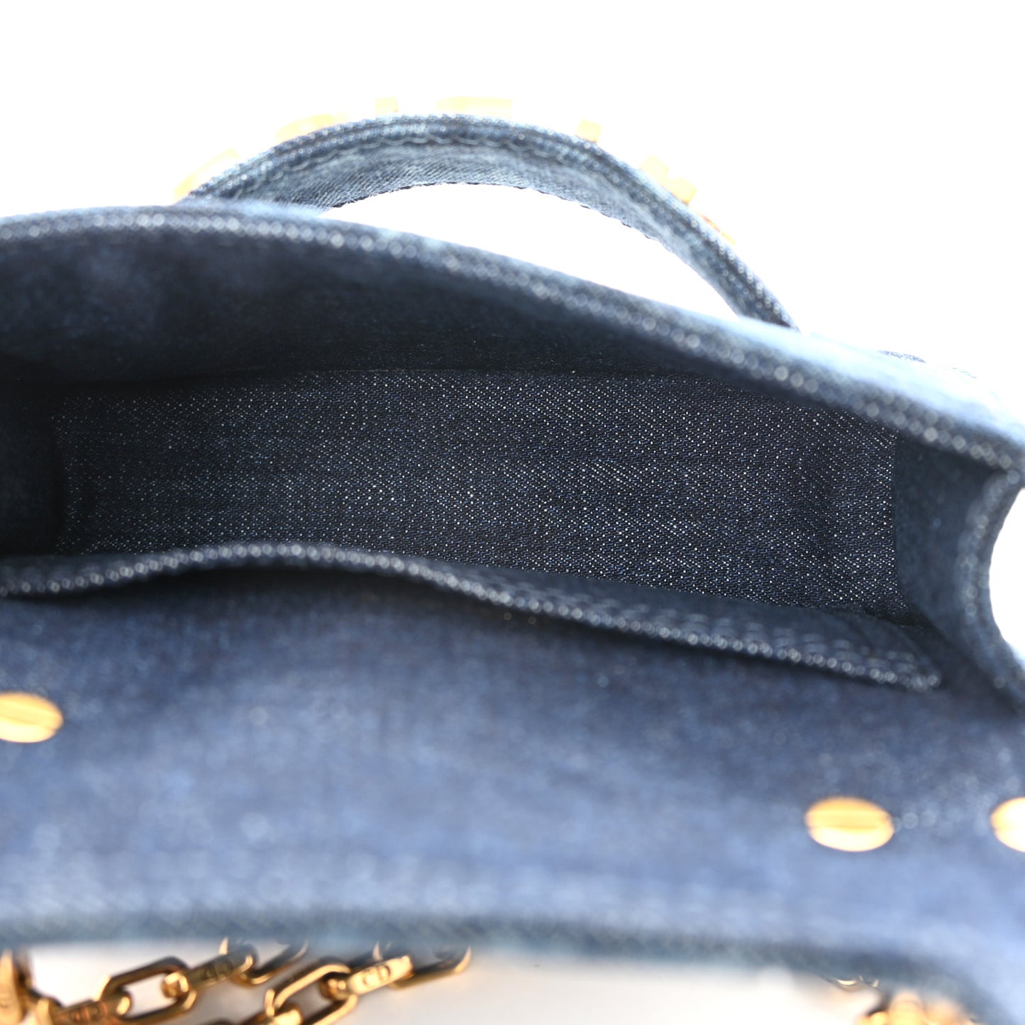 Denim Embroidered Mini J'Adior Chain Flap Bag Blue