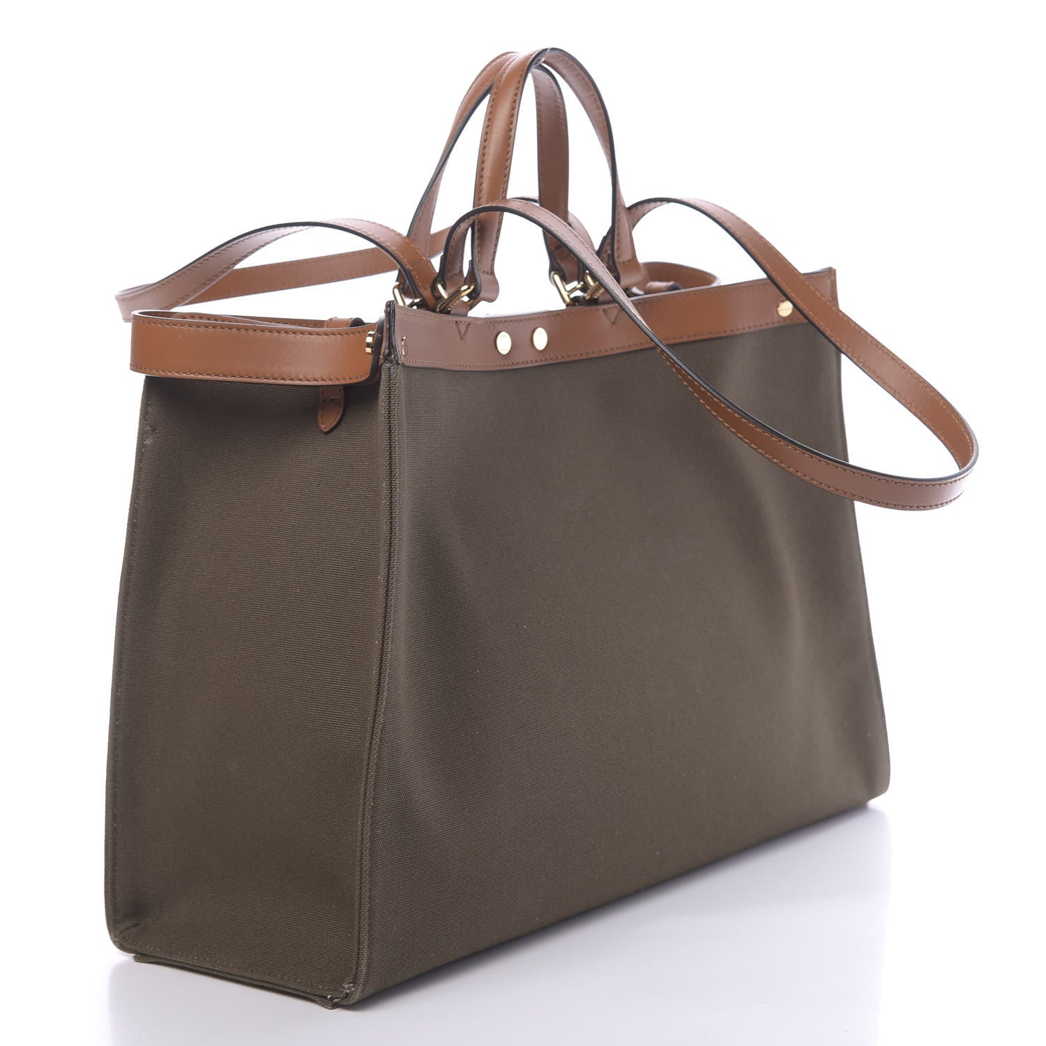 Fendi Canvas Vitello King FF Embroidered Medium Peekaboo X-Tote Amazzonia Cuoio 4 of 12