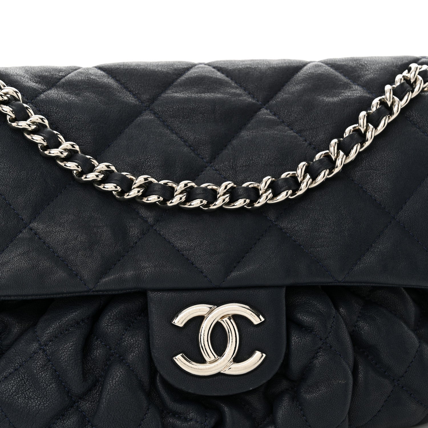 Chanel Washed Lambskin Quilted Medium Chain Around Messenger Navy Blue 8 of 13