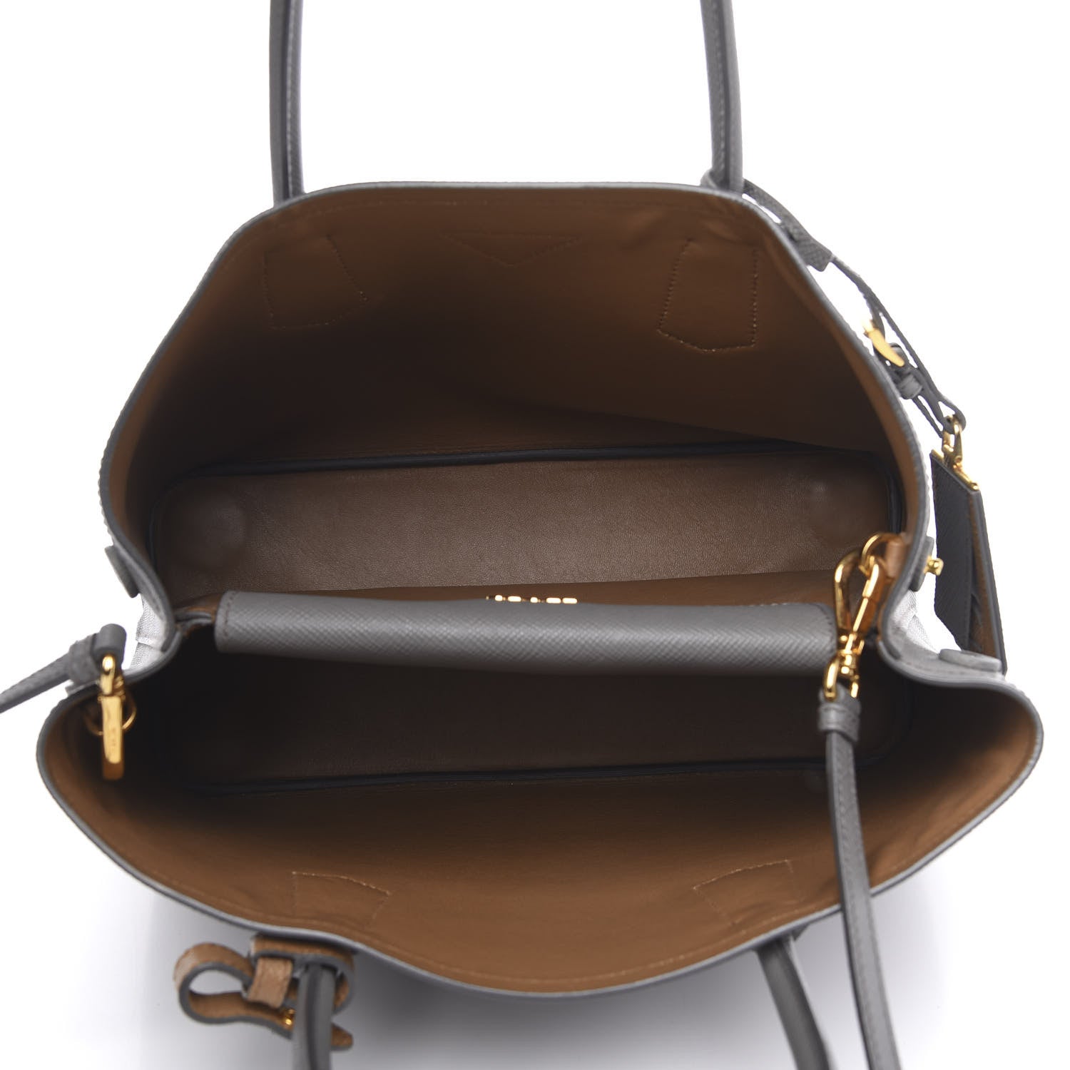 Prada Saffiano Cuir Medium Bi-Color Double Bag Marmo Caramel 5 of 10