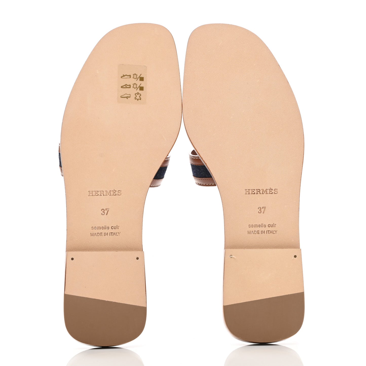 Calfskin Denim Oran Sandals 37 Bleu Brut Gold
