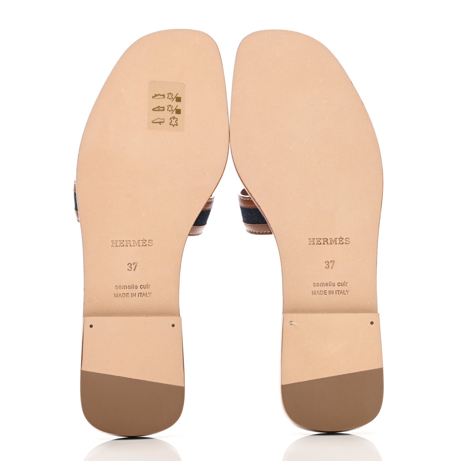 Hermes Calfskin Denim Oran Sandals 37 Bleu Brut Gold 5 of 9
