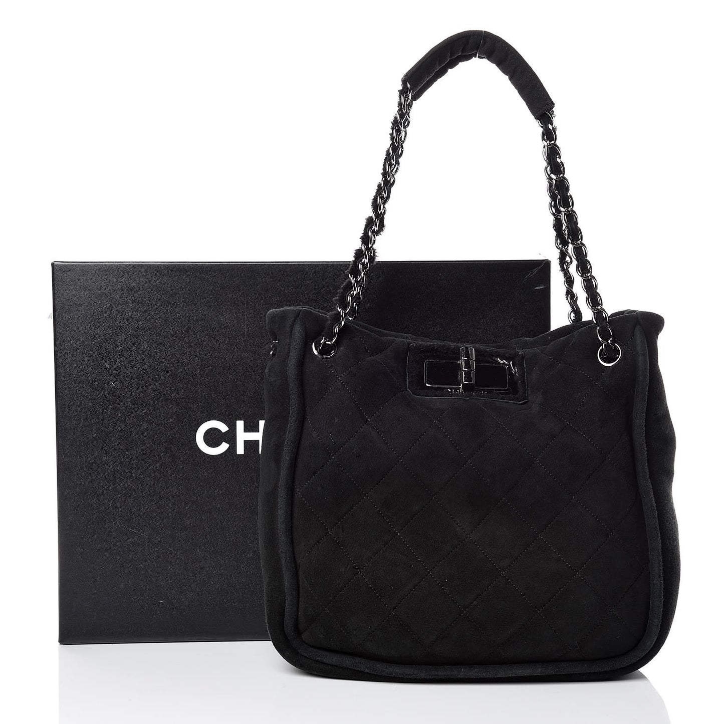 Shearling Quilted Mademoiselle Tote Black