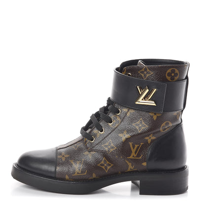 Louis Vuitton Calfskin Monogram Wonderland Flat Ranger Boots 39 Black 1 of 7