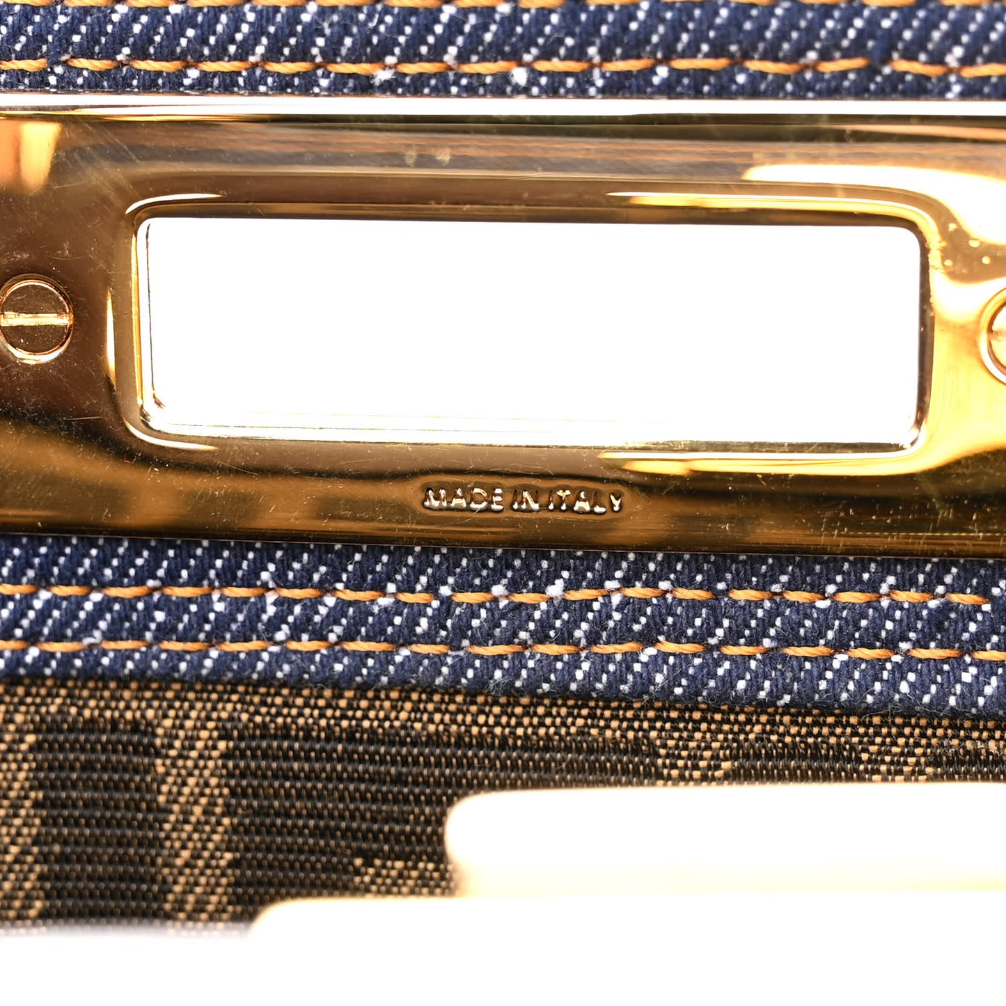 Denim Fabric Jacquard Cuoio FF 1974 Medium Peekaboo I SEE U Satchel Blue Tobacco Moro