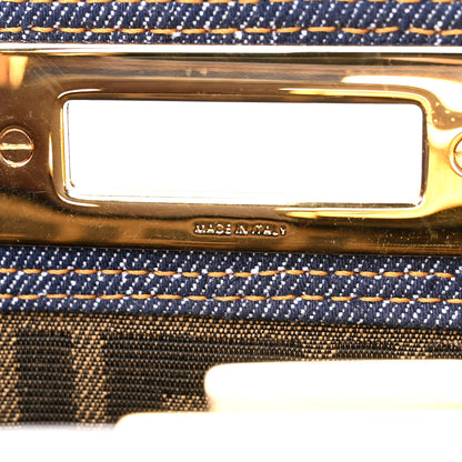 Fendi Denim Fabric Jacquard Cuoio FF 1974 Medium Peekaboo I SEE U Satchel Blue Tobacco Moro 10 of 11
