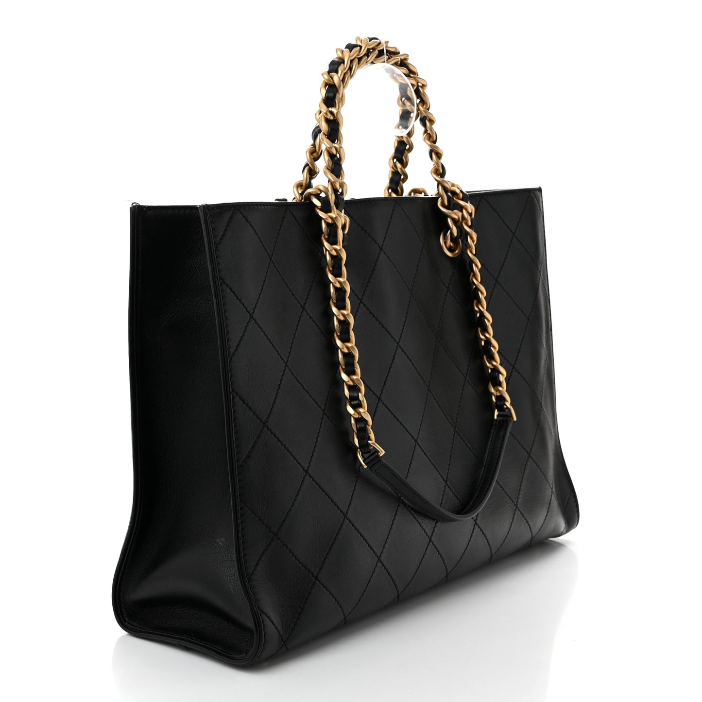 Calfskin Stitched Large Shopping Tote Black