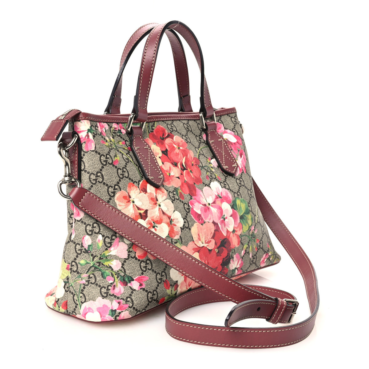GG Supreme Monogram Blooms Small Zippered Tote Beige Multicolor Dry Rose
