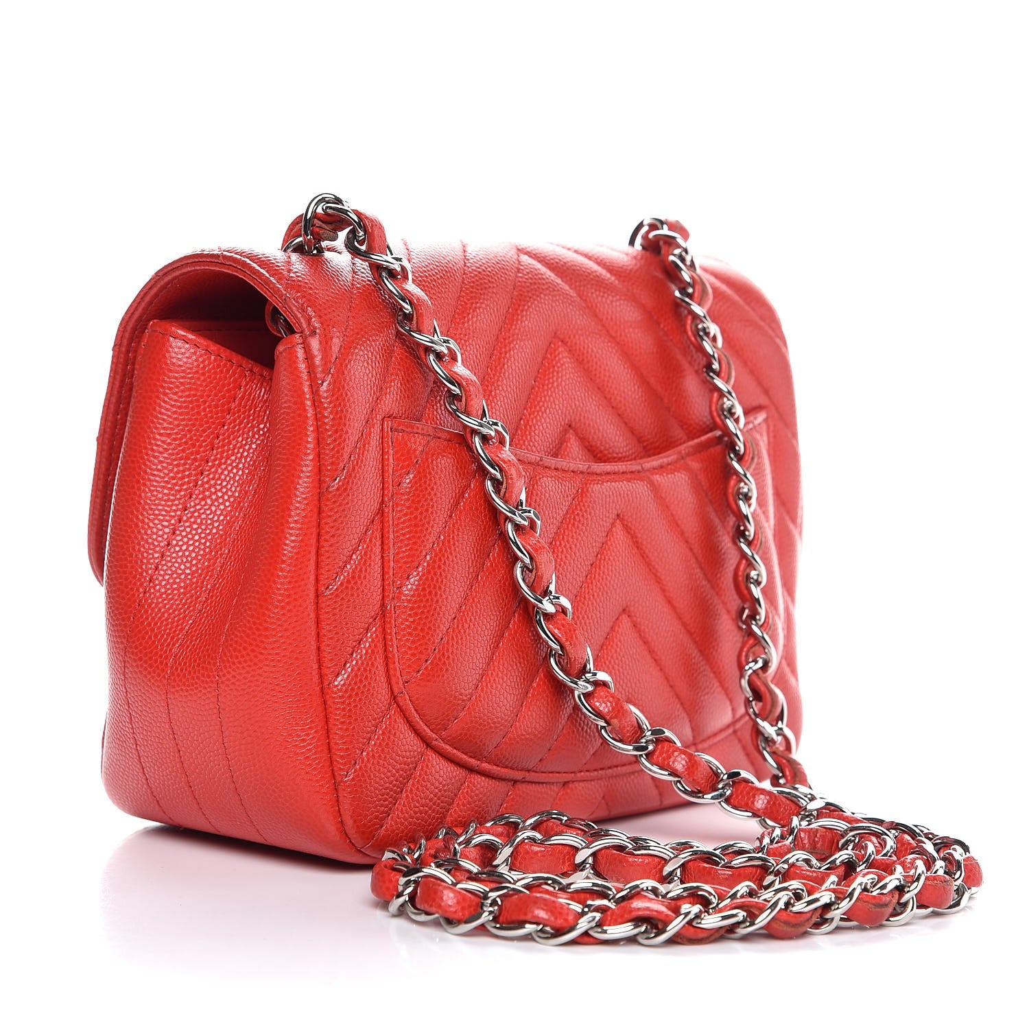 Chanel Caviar Chevron Quilted Mini Square Flap Red 3 of 7