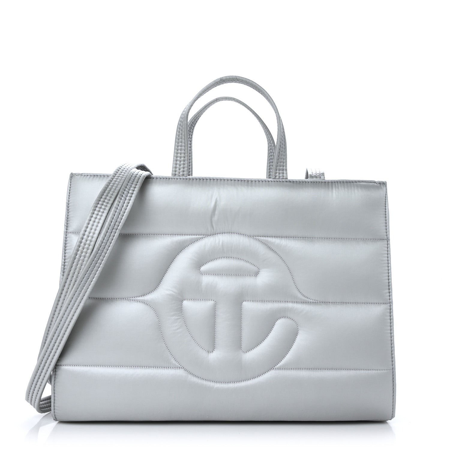 TELFAR Nylon Medium Puff Shopping Bag Grey FASHIONPHILE