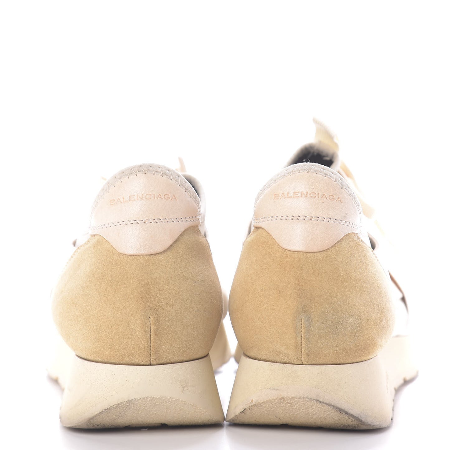 Calfskin Neoprene Mesh Womens Race Runner Sneakers 41 Beige Grey