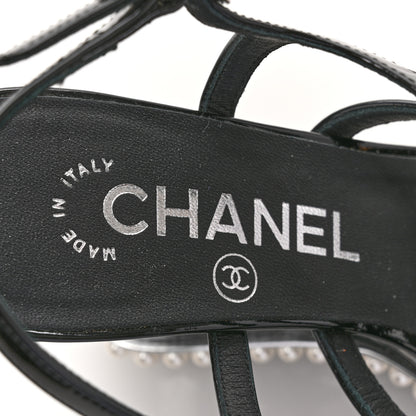 Chanel Patent Pearl CC Wedge Sandals 36.5 Black 7 of 9