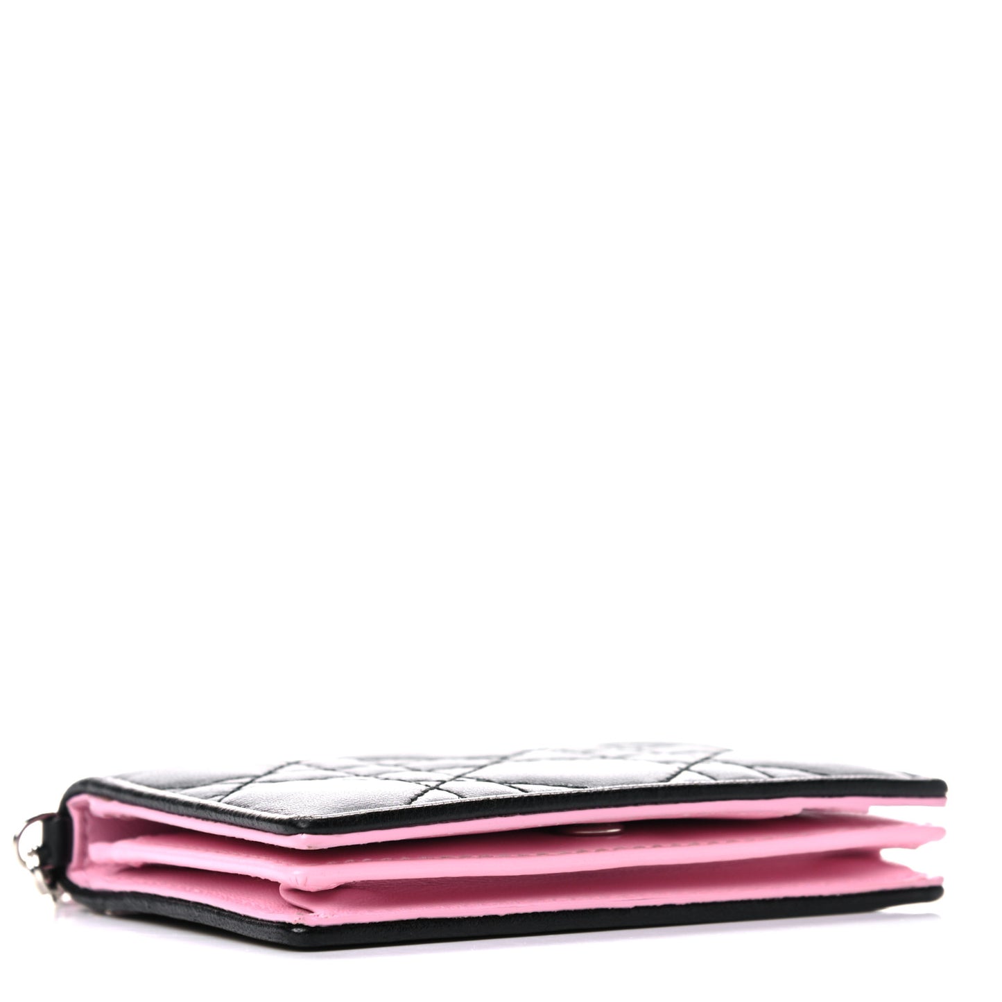 Lambskin Cannage Bi-Color Small Lady Dior Flap Card Holder Black Pink