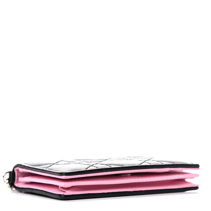 Christian Dior Lambskin Cannage Bi-Color Small Lady Dior Flap Card Holder Black Pink 4 of 11