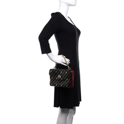 Gucci Calfskin Diagonal GG Medium Thiara Double Envelope Shoulder Bag Black Red 3 of 12