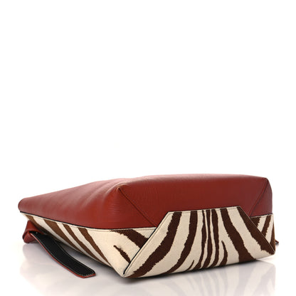 Celine Shiny Smooth Calfskin Zebra Printed Calf Hair Small Twisted Cabas Chalk Brick 5 of 10