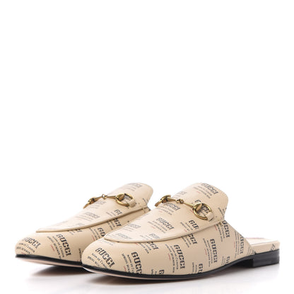 Gucci Calfskin Stamp Print Womens Princetown Slippers 38 Soy Black 3 of 11