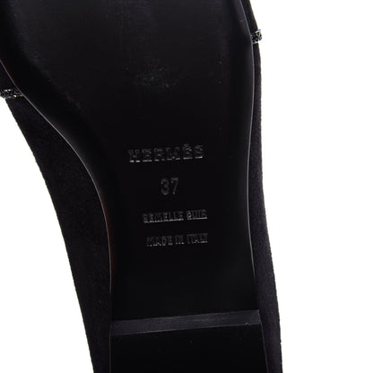 Hermes Suede Goatskin Rhinestone Roxane Mules 37 Black 9 of 10