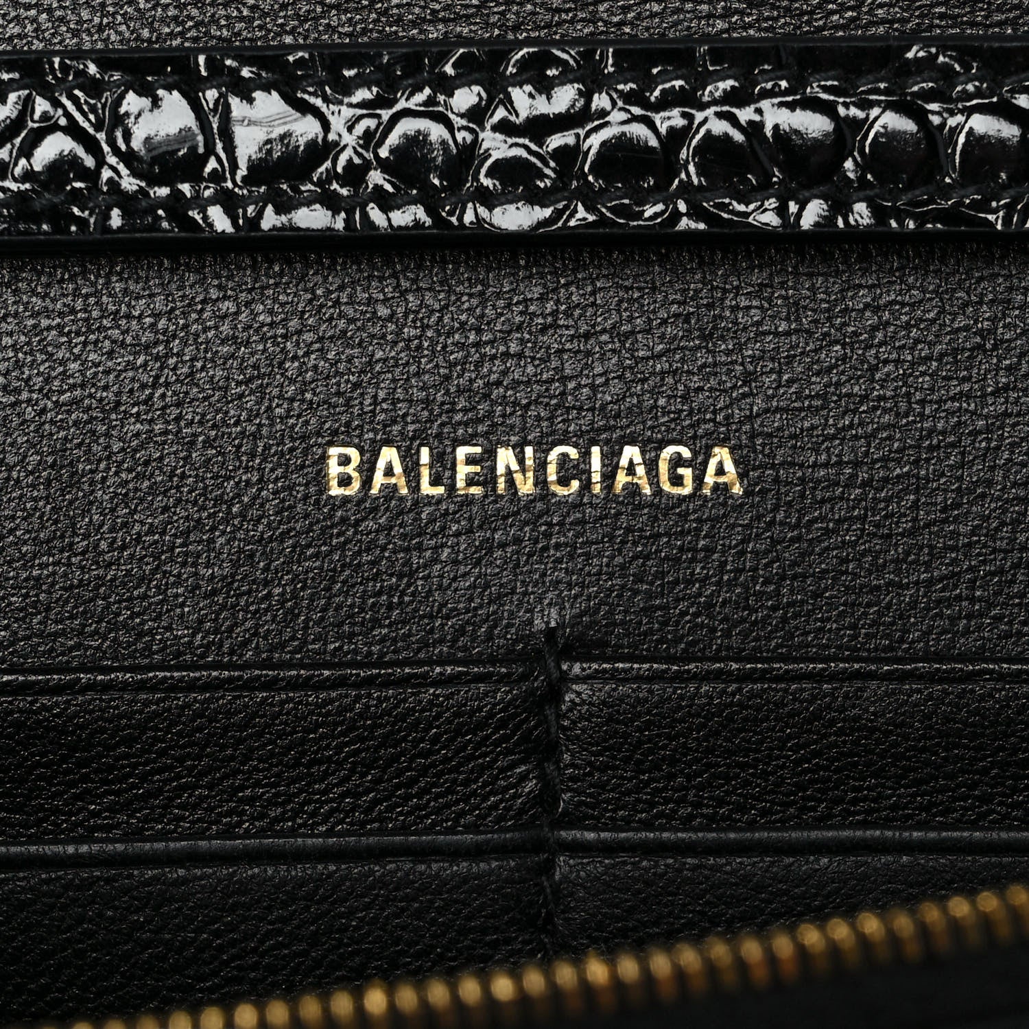 Balenciaga Shiny Calfskin Crocodile Embossed Hourglass Chain Bag Black 6 of 9