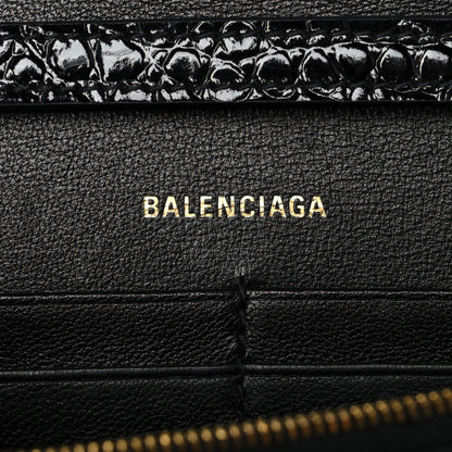 Balenciaga Shiny Calfskin Crocodile Embossed Hourglass Chain Bag Black 6 of 9