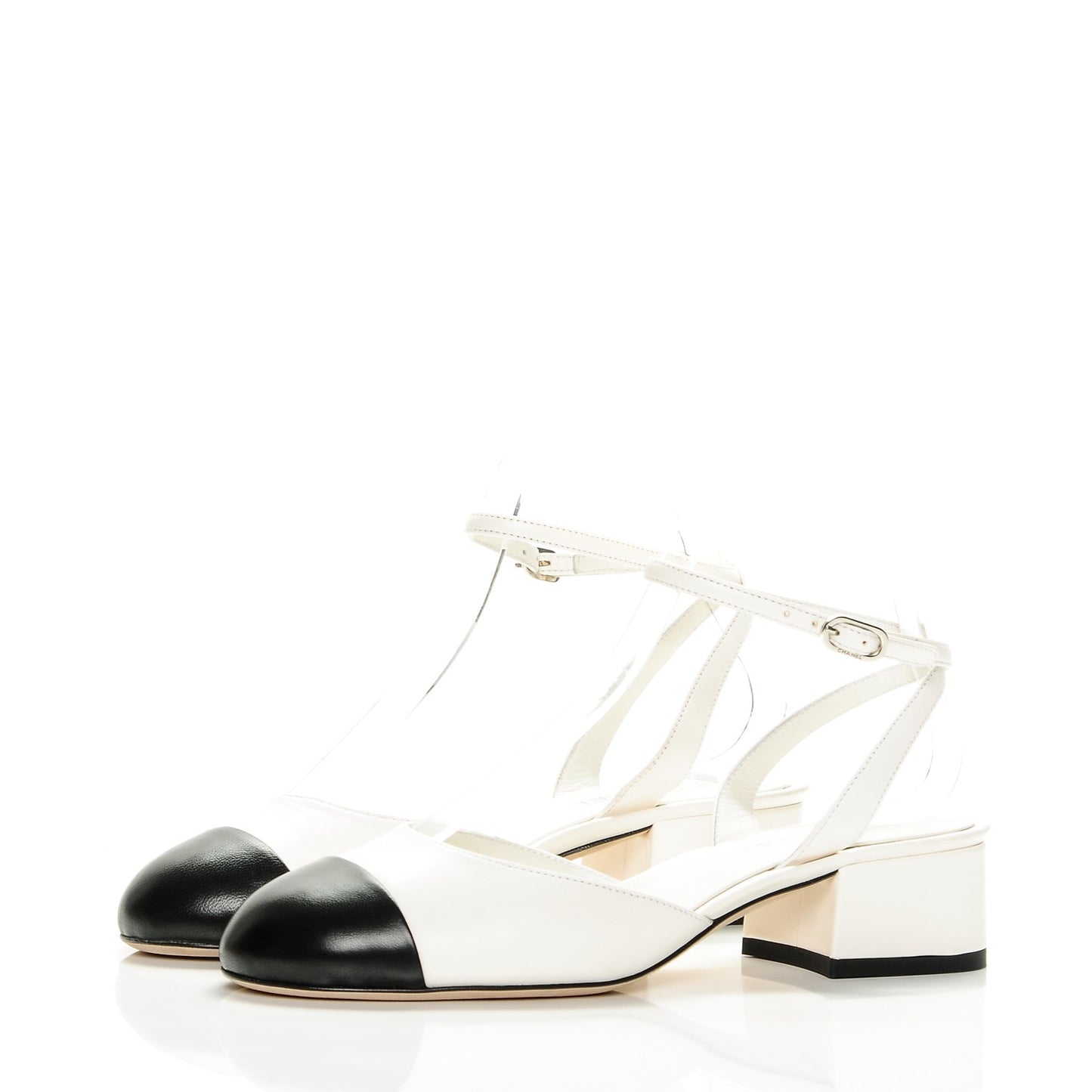 Lambskin Cap Toe CC Slingback Sandals 35.5 White Black