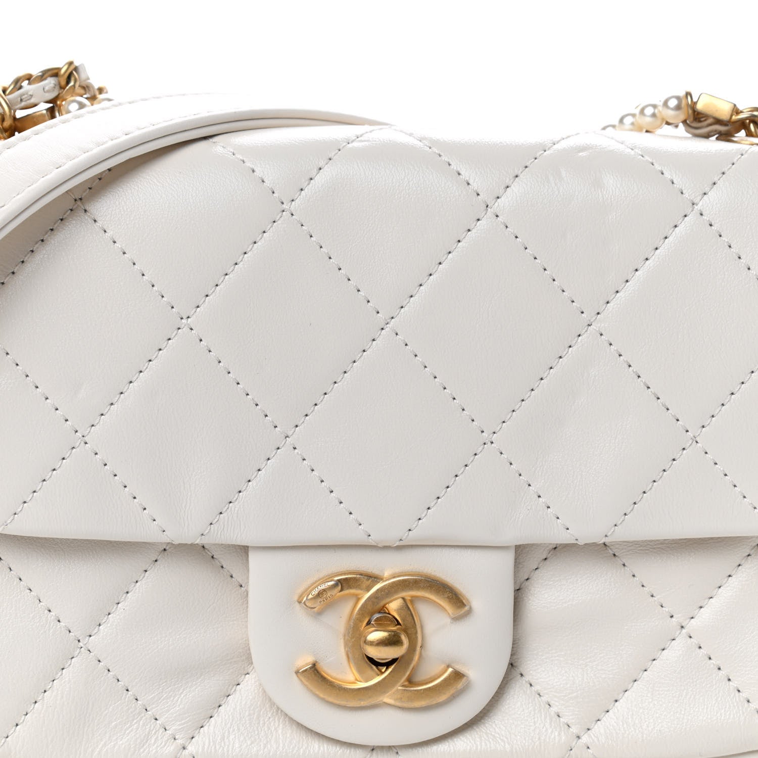 Chanel Calfskin Quilted Mini Crystal Pearls Rectangular Flap White 10 of 10