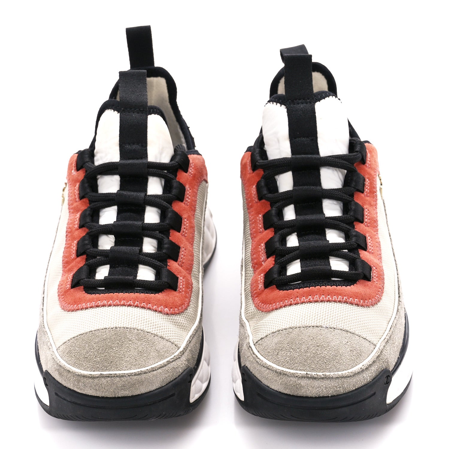 Chanel Fabric Suede CC Sneakers 38 White Light Grey Pink 2 of 9