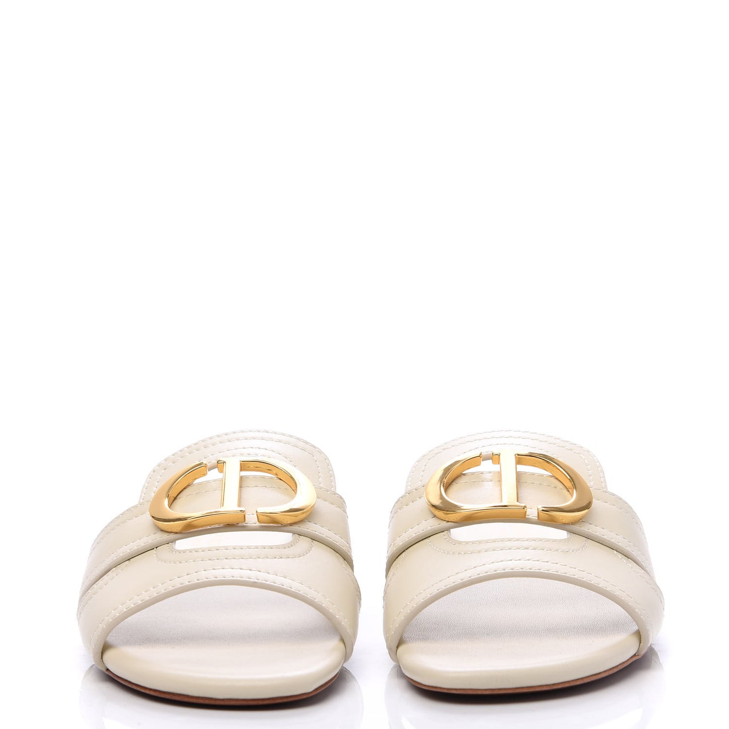 Calfskin 30 Montaigne Flat Slide Sandals 34 White