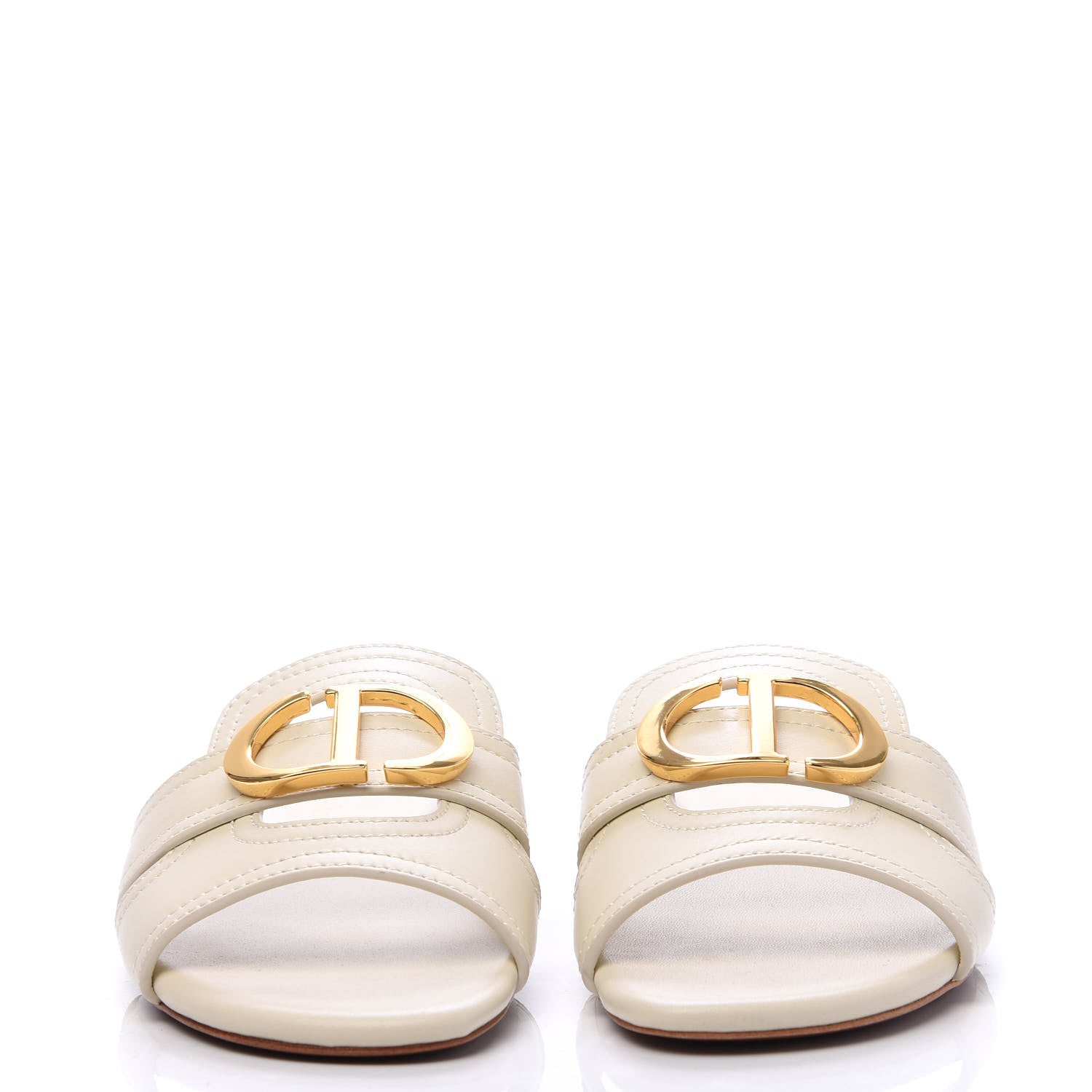 Christian Dior Calfskin 30 Montaigne Flat Slide Sandals 34 White 2 of 8