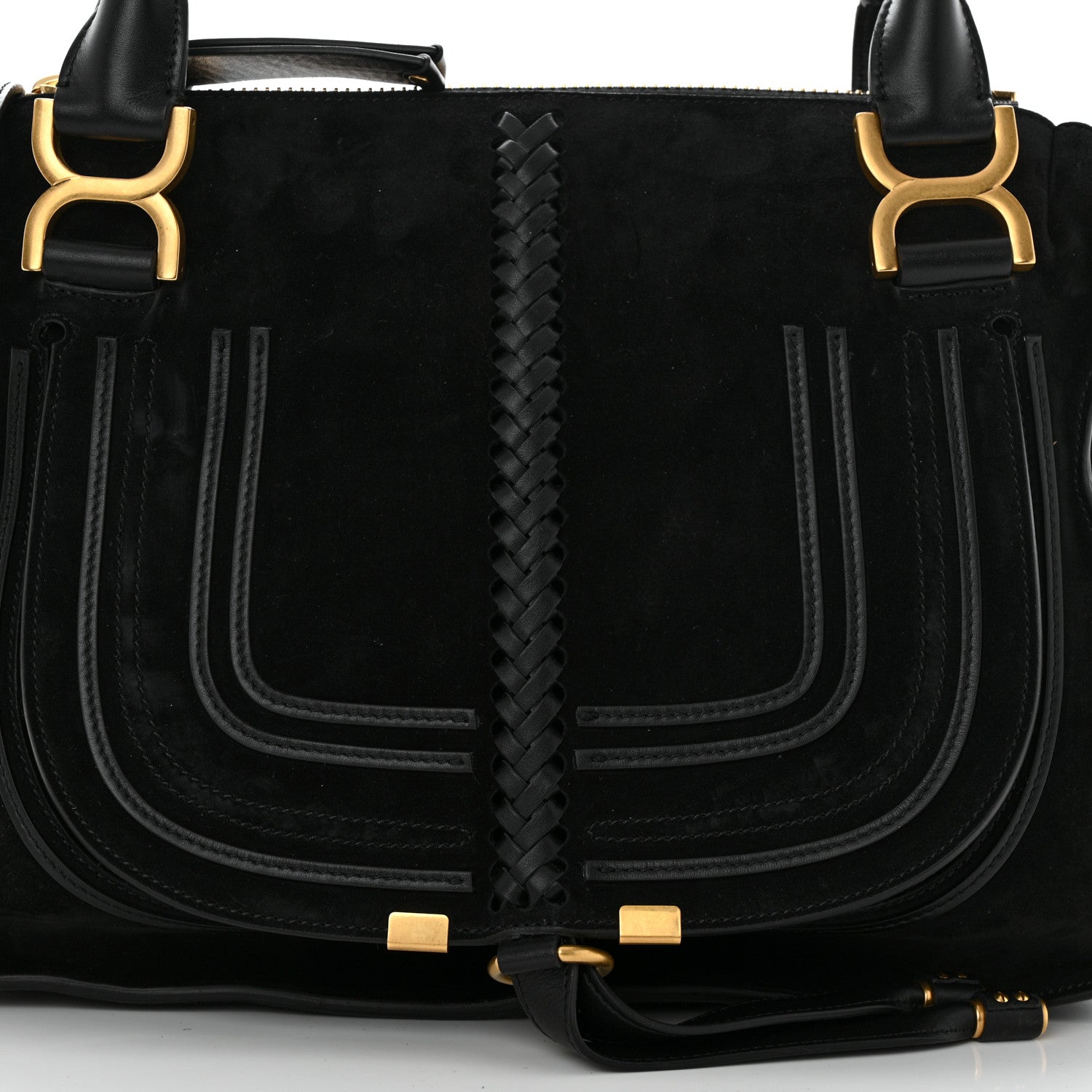 Chloe Suede Calfskin Braided Medium Marcie Double Carry Black 9 of 11