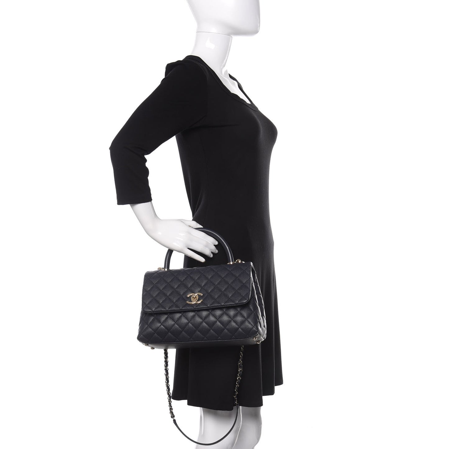 Caviar Quilted Small Coco Handle Flap Navy