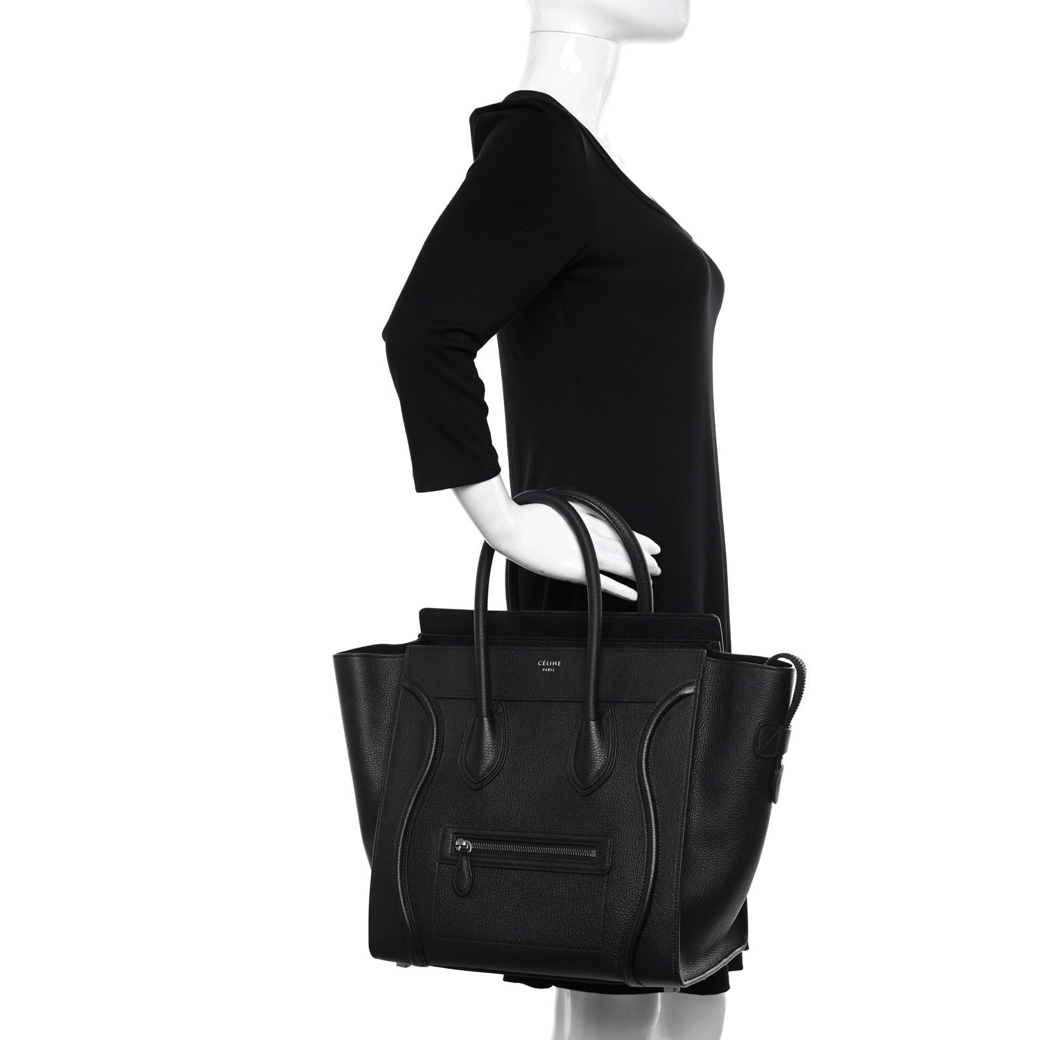 Celine Drummed Calfskin Mini Luggage Black 2 of 9