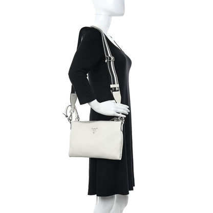 Prada Vitello Daino Soft Zippered Shoulder Bag White 2 of 11