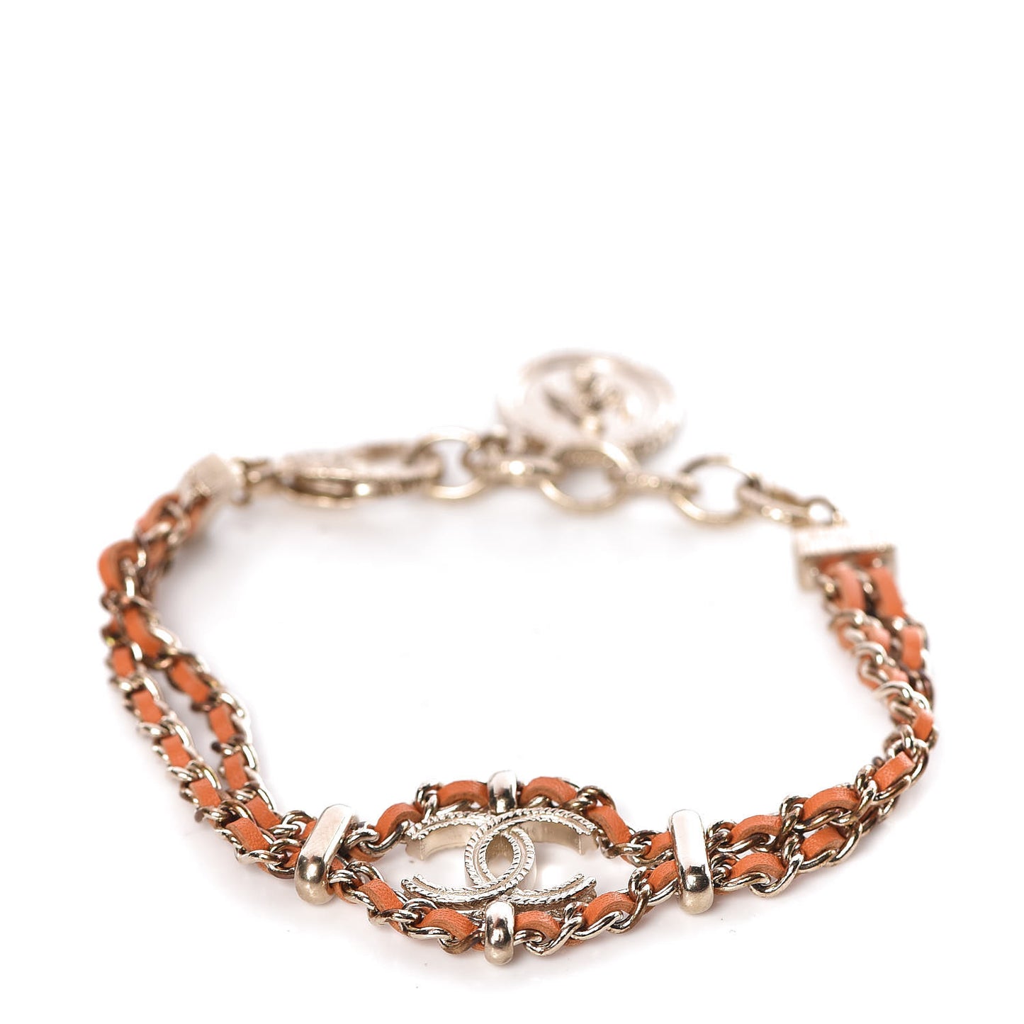 Metal Lambskin CC Chain Link Bracelet Orange