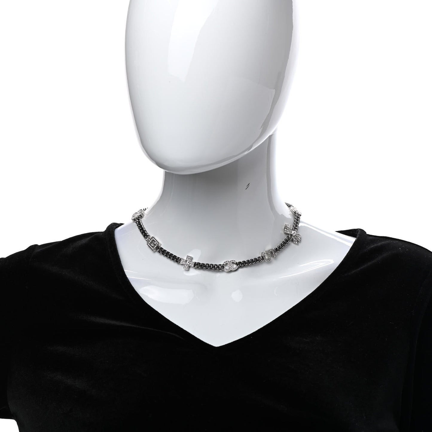 Pearl Crystal CC No 5 Perfume Bottle Choker Necklace Silver