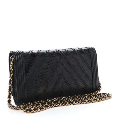 Chanel Calfskin Caviar Quilted Chevron Mixed Boy Wallet On Removable Chain Black 2 of 9