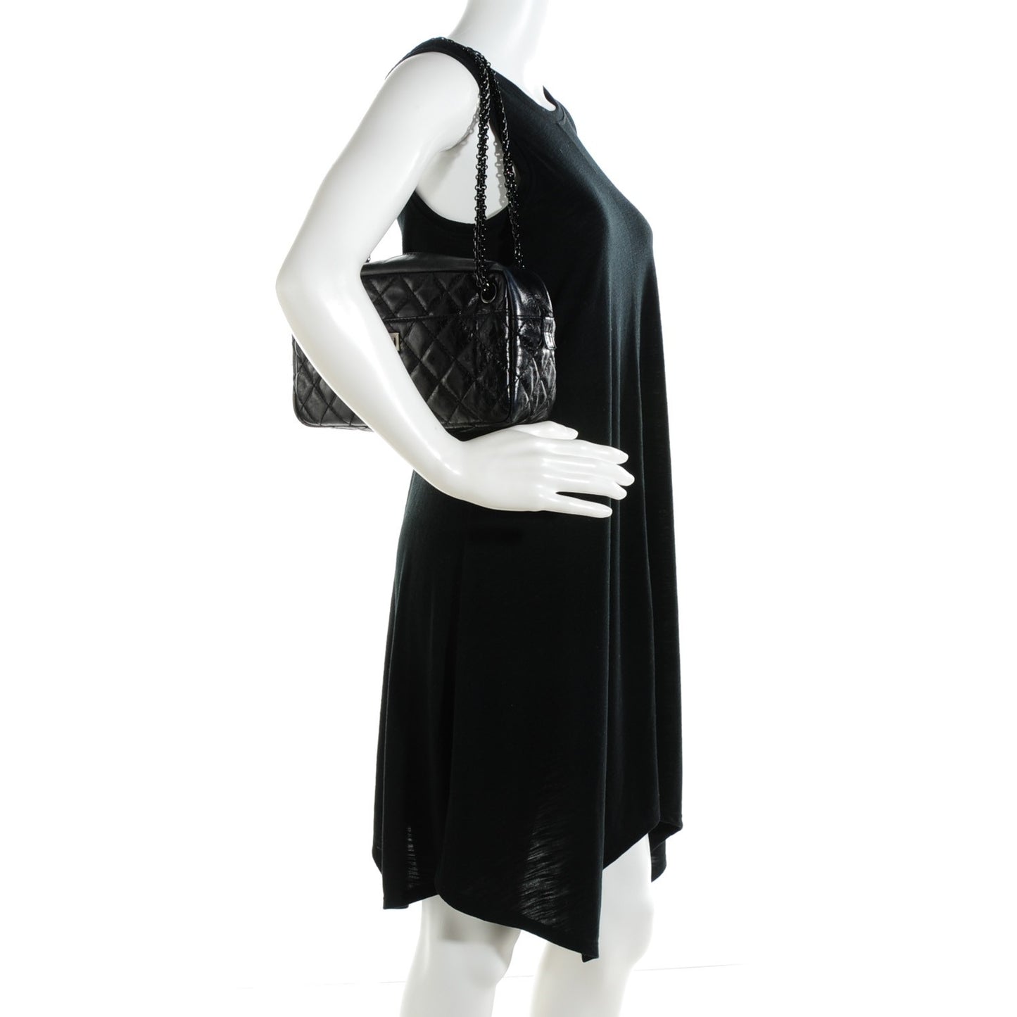 Metallic Aged Calfskin Quilted Medium Reissue Camera Case Black