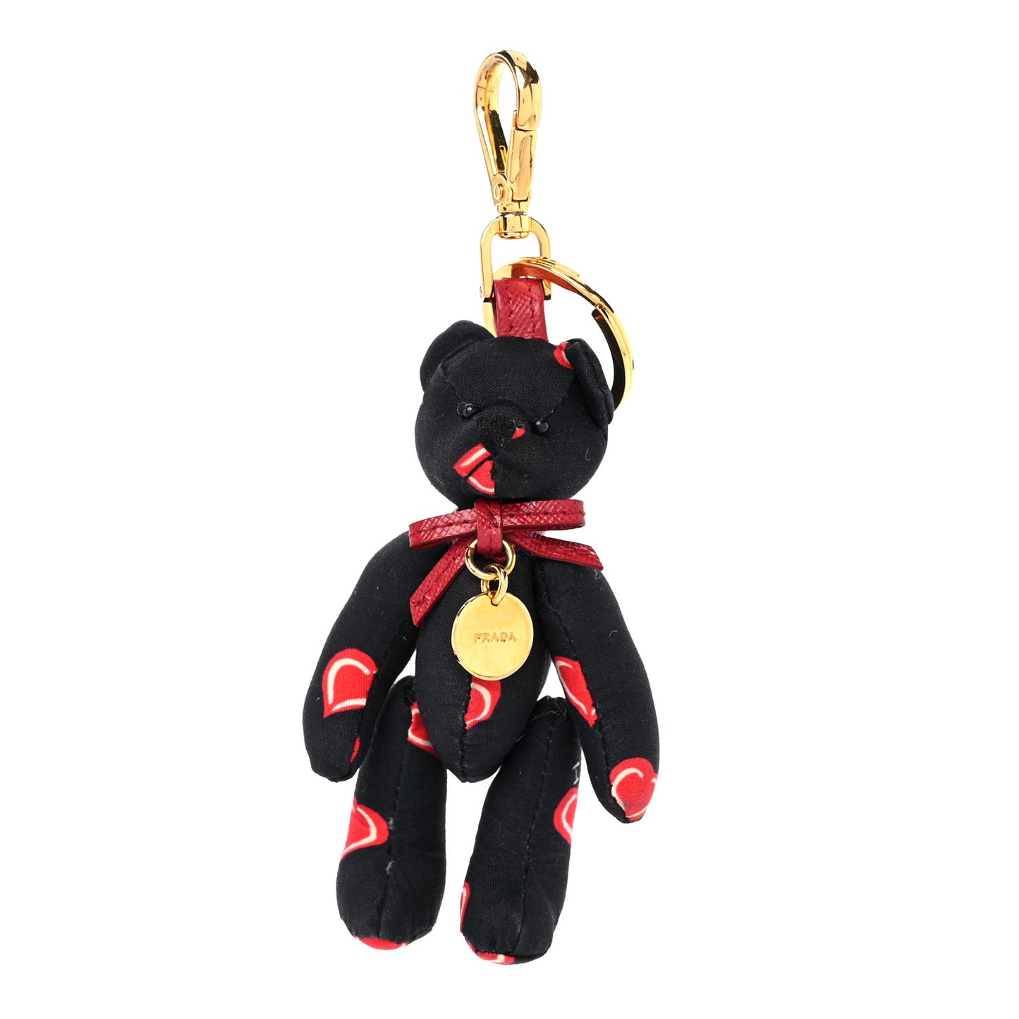 Heart Print Teddy Bear Keychain Black Red
