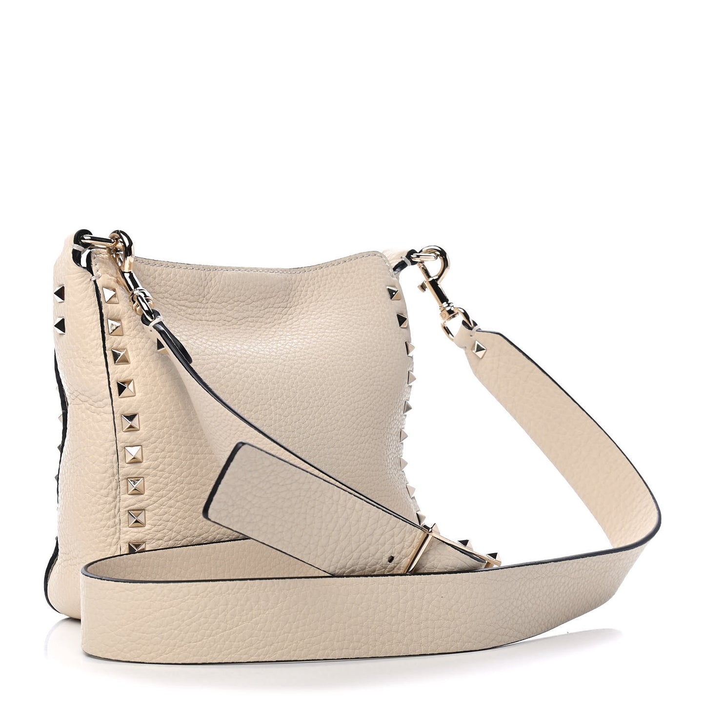 Pebbled Calfskin Mini Rockstud Flip-Lock Messenger Bag Light Ivory