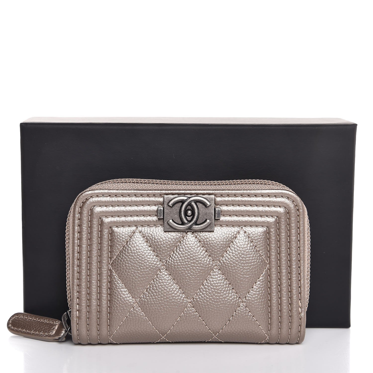 Chanel Metallic Caviar Quilted Boy Zip Around Coin Purse Wallet Copper 8 of 8