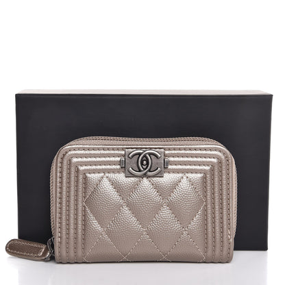 Chanel Metallic Caviar Quilted Boy Zip Around Coin Purse Wallet Copper 8 of 8