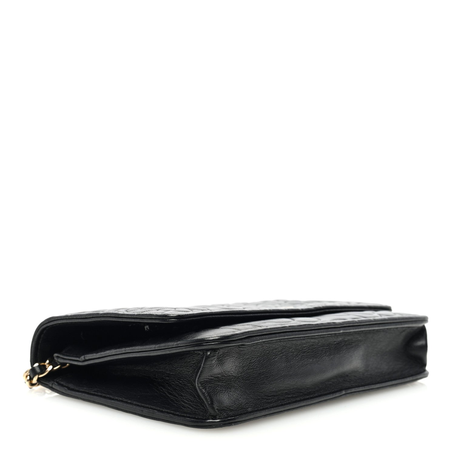 Chanel Lambskin Camellia Embossed Wallet On Chain WOC Black 3 of 11