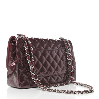 Chanel Striated Patent Quilted Jumbo Double Flap Burgundy 3 of 9