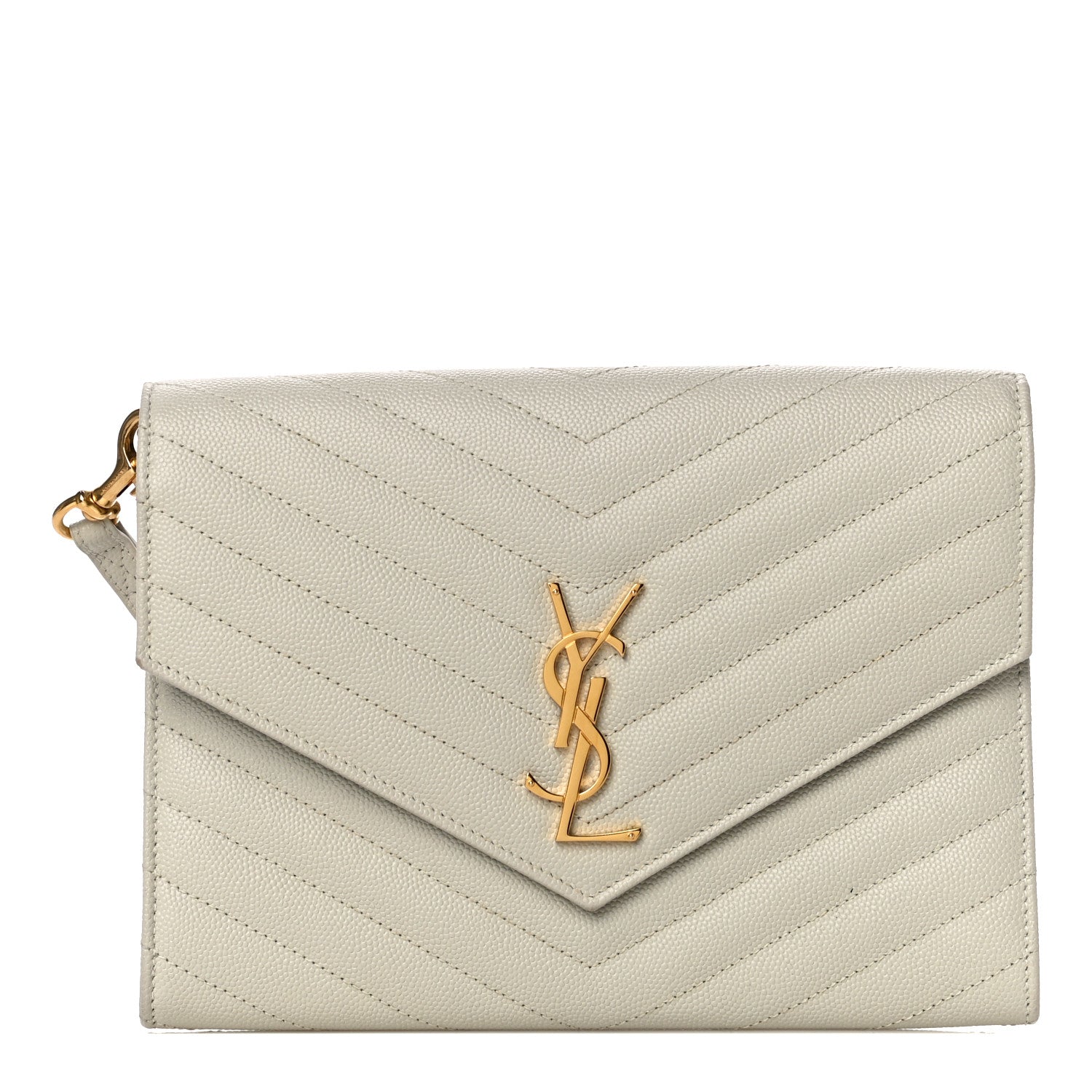 Saint Laurent Grain De Poudre Matelasse Chevron Monogram Envelope Clutch Blanc Vintage 1 of 12