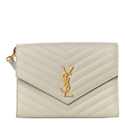Saint Laurent Grain De Poudre Matelasse Chevron Monogram Envelope Clutch Blanc Vintage 1 of 12