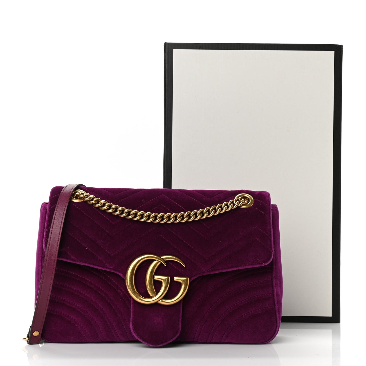 Velvet Matelasse Medium GG Marmont Shoulder Bag Fuchsia Violet Cyclamen