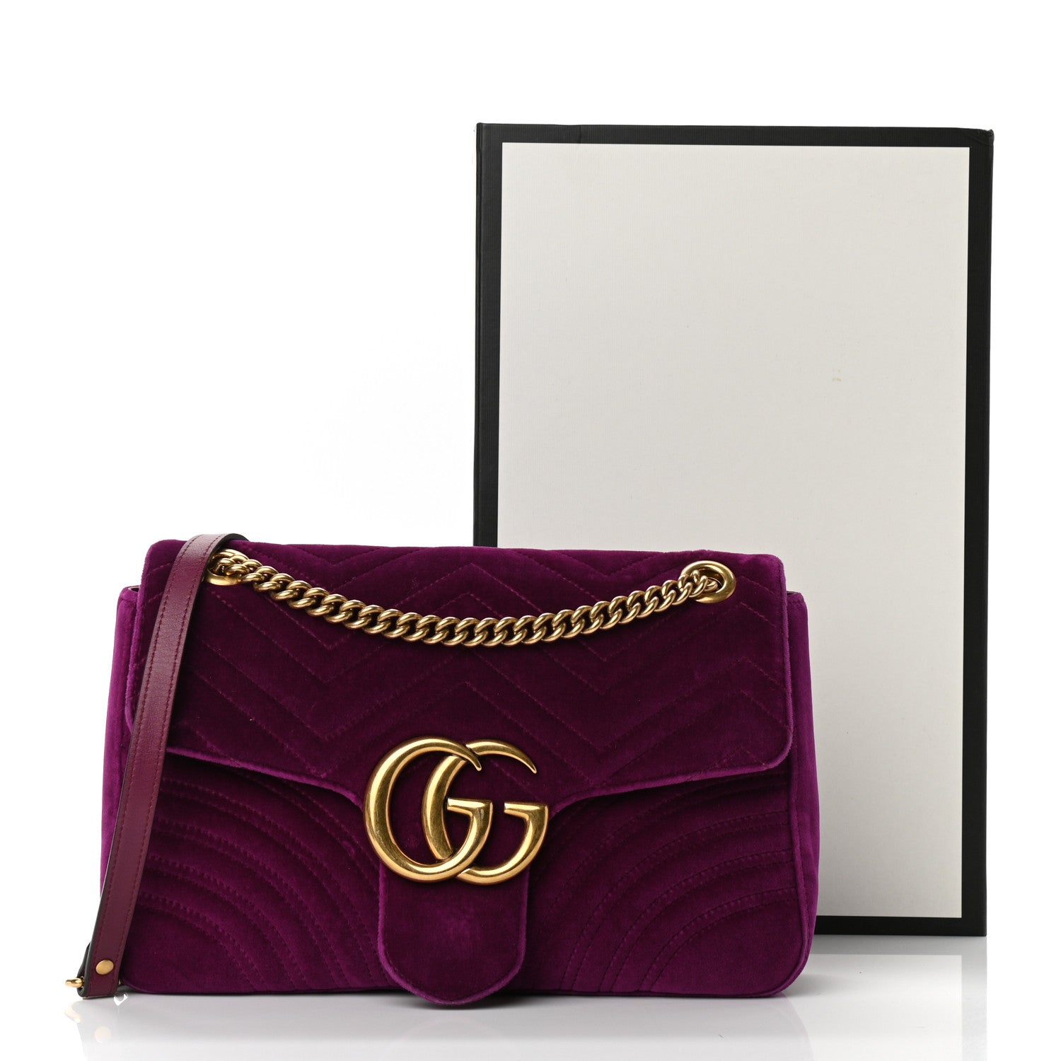Gucci Velvet Matelasse Medium GG Marmont Shoulder Bag Fuchsia Violet Cyclamen 13 of 13