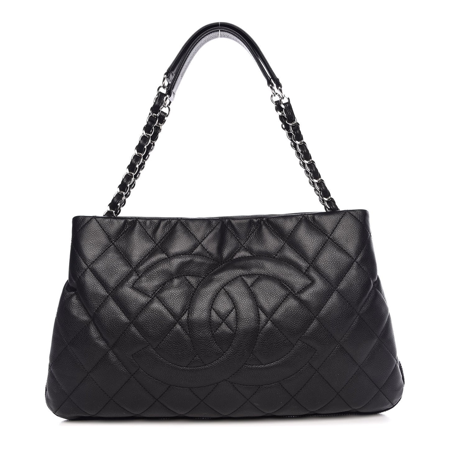 Caviar Quilted Expandable Zip Shoulder Bag Black